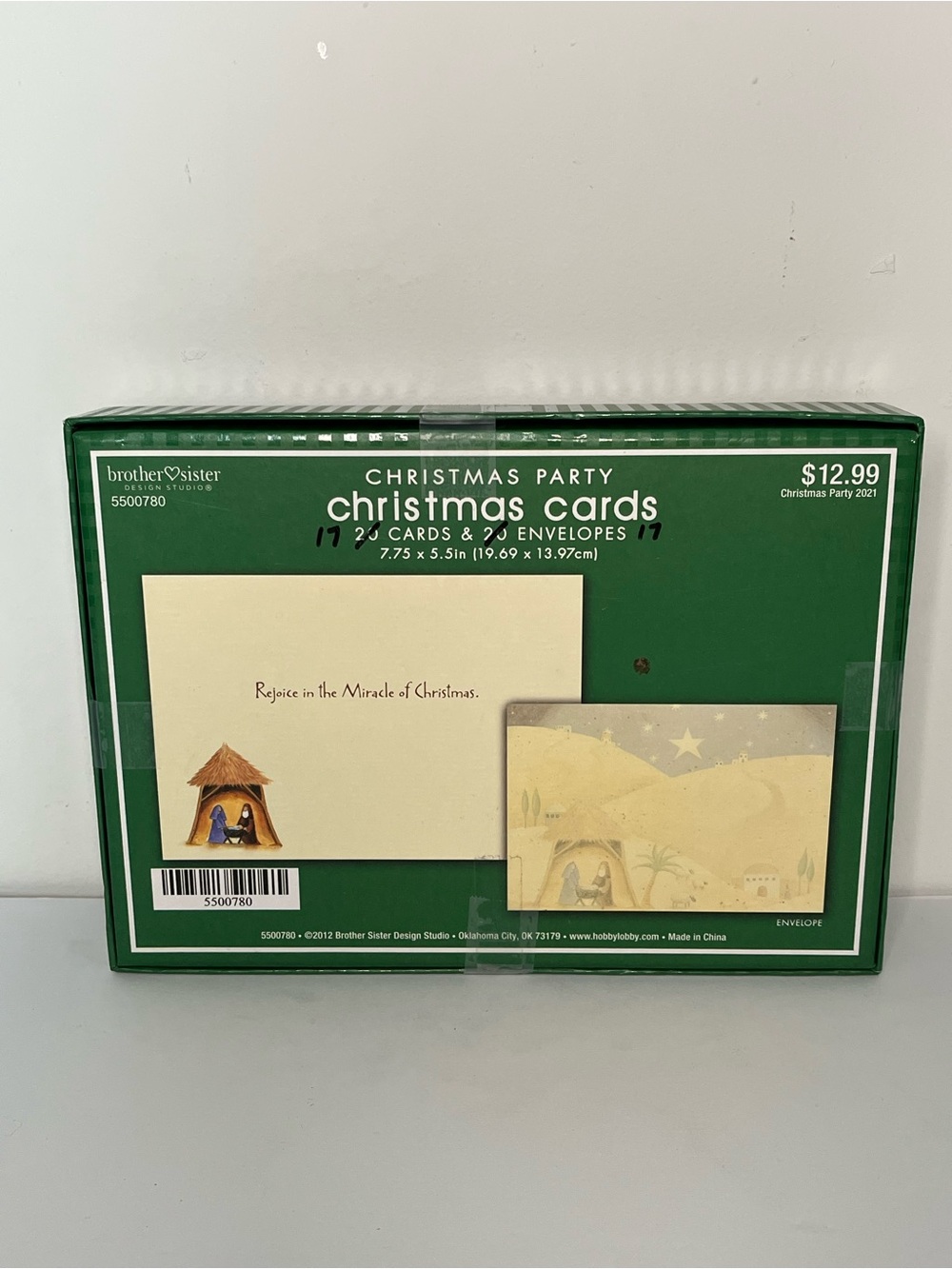 Christmas Party Cards - Green Box with Cream Cards